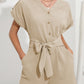 Jumpsuits - V Neck Button Short Sleeve Wide Leg Casual Rompers