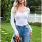 Exlura Women's Square Neck Ribbed Knitted Crop Sweater Long Sleeve Slim Fit Pullover Tops