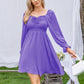 EXLURA Women’s Drawstring Mini Dress Sweetheart Neckline Smocked Flowy Dress Puff Long Sleeve Ruffle Cute Wedding Guest Dress
