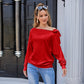 Tie Knot One Shoulder Blouse Batwing Sleeve Elegant Loose Fit Tops