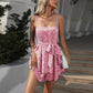 Strap Floral Rompers Ruffle Tie Front A-Line Flowy Wide Leg