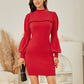EXLURA Women’s Bodycon Knit Sweater Dress Mock Neck Smocked Long Lantern Sleeve Pullover Dress Ruffle Vintage Club Mini Dress