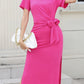 Summer Tshirt Midi Dress - Short Sleeve Slit Knit