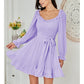EXLURA Women’s Sweetheart Neckline Ruffle Flowy Dress Smocked Long Puff Sleeve Mini Dress Cottagecore Wedding Guest Dress