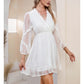 BYINNS Women’s Swiss Dot V Neck Ruffle Mini Dress Long Puff Sleeve Dress Elegant Vintage Cocktail Wedding Guest Dress