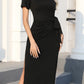 Summer Tshirt Midi Dress - Short Sleeve Slit Knit