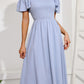 EXLURA Women's Summer Flowy Midi Dress - Square Neck Smocked Ruffle Short Sleeve Off The Shoulder Wedding Guest Dress