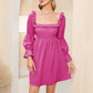 Exlura Women’s Bridal Shower Wedding Guest  Dress Square Neck Long Sleeve Ruffle Dress Backless Tie Back Swing Dress Mini Short Dresses