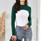 EXLURA Women’s Color Block Pullover Sweater Mock Neck Slim Fitted Long Sleeve Turtleneck Casual Trendy Tops Jumpers