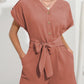 Jumpsuits - V Neck Button Short Sleeve Wide Leg Casual Rompers