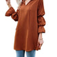 Exlura Women’s Vintage Casual Mini Dress Tie Front Ruffle Long Puff Sleeve Tunic Dress Cocktail Party Dress