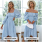 EXLURA Women's Tie Back Asymmetrical Hem Off Shoulder A-line Dresses Long Lantern Sleeve Ruffle Midi Dress