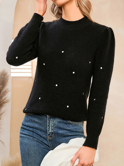 EXLURA Women’s Embroidered Polka Dot Pullover Sweater Mock Neck Long Sleeve Tops Casual Trendy Dressy Tops Jumpers
