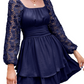KRDR302EXLURA Women’s Lace Long Puff Sleeve Mini Dress Square Neck Backless Short Swing Party Dress Tie Back Bridesmaid Wedding Guest Dresses