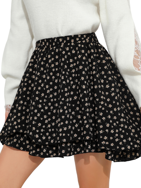Byinns Women's Ruffle Short Mini Skirt High Waisted A-Line Pleated Flowy Leopard Skirt Preppy Skater Skirt