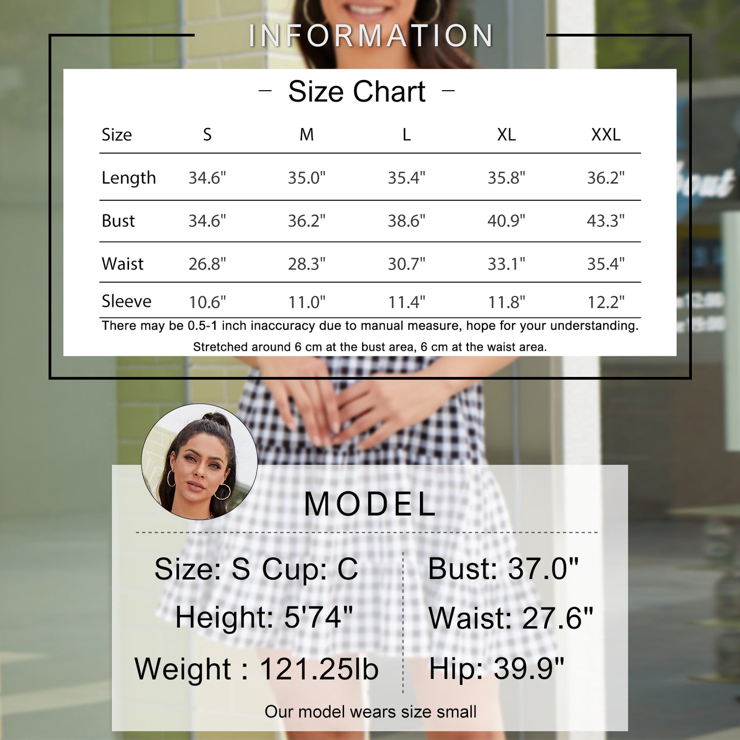 Exlura Women’s Off Shoulder Round Neck Dress Puff Short Sleeve Ruffle Plaid Tiered Swing Mini Dress Sundress