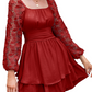 KRDR302EXLURA Women’s Lace Long Puff Sleeve Mini Dress Square Neck Backless Short Swing Party Dress Tie Back Bridesmaid Wedding Guest Dresses