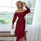 EXLURA Women's Tie Back Asymmetrical Hem Off Shoulder A-line Dresses Long Lantern Sleeve Ruffle Midi Dress