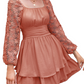 KRDR302EXLURA Women’s Lace Long Puff Sleeve Mini Dress Square Neck Backless Short Swing Party Dress Tie Back Bridesmaid Wedding Guest Dresses