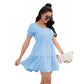 Exlura Women’s Round Neck Dress Backless Puff Short Sleeve Tie Back Ruffle Tiered Cut Out Mini Babydoll Dress