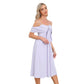Exlura Women’s Off Shoulder Ruffle Long Dress Tie Knot Sleeveless Strappy Smocked A-Line Backless Midi Dress
