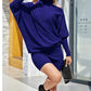 EXLURA Women's Cold Shoulder Knit Dress Mock Neck Batwing Sleeve Elegant Stretchy Mini Sweater Dress