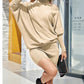 EXLURA Women's Cold Shoulder Knit Dress Mock Neck Batwing Sleeve Elegant Stretchy Mini Sweater Dress