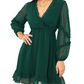 BYINNS Women’s Swiss Dot V Neck Ruffle Mini Dress Long Puff Sleeve Dress Elegant Vintage Cocktail Wedding Guest Dress