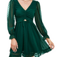 EXLURA Women’s Swiss Dot Flowy Mini Dress V Neck Long Puff Sleeve Tie Back Ruffle Dress Sexy Cottagecore Wedding Guest Dress