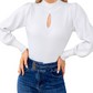 EXLURA Women’s Keyhole Mock Neck Pullover Sweater Slim Fitted Long Puff Sleeve Turtleneck Casual Trendy Tops Jumpers