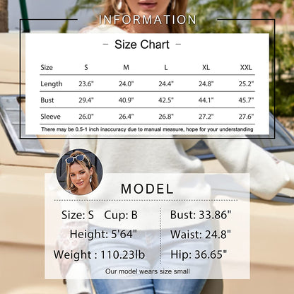 EXLURA Women's Long Sleeve Sweater Cold Shoulder Round Neck Lace Patchwork Tops Chunky Casual Pullover Sweater