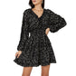 EXLURA Women’s V Neck Ruffle Floral Boho Mini Dress Backless Batwing Long Sleeve Dress Vintage Wedding Guest Dress
