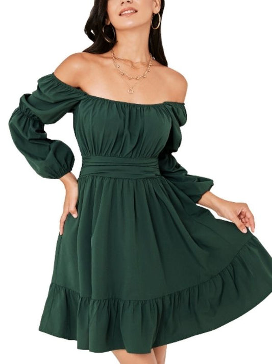 Exlura Women’s Casual Cottagecore Mini Dress Square Neck Long Puff Sleeve Dress Empire Waist Vintage Cocktail Dress