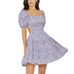 Byinns Women’s Square Neck Ruffle Mini Dress Smocked Cut Out Ditsy Floral Backless Tiered Puff Short Sleeve Dress