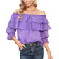 EXLURA Women’s Off The Shoulder Layered Ruffle Tops Swiss Dot Long Puff Sleeve Blouses Shirts Flowy Party Dressy Tops