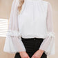 EXLURA Women’s Swiss Dot Long Bell Sleeve Tops Shirts Ruffle Mock Neck Blouses Flowy Chiffon Dressy Tops