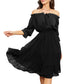 EXLURA Women’s Off Shoulder Long Dress Puff 3/4 Sleeve Tiered Tie Front Frill Hem Flowy Midi Dress Sundress