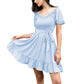Exlura Women’s Sweetheart Neckline Ruffle Dress Smocked Belted Short Puff Sleeve Tie Waist Mini Dress Sundress