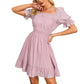 Exlura Women’s High Waist Square Neck Mini Dress Off Shoulder Smocked Puff Short Sleeve Summer Short Ruffle Dress