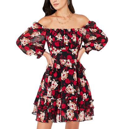 Tiered Square Neck Off Shoulder Smocked Skater  Sundress