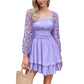KRDR302EXLURA Women’s Lace Long Puff Sleeve Mini Dress Square Neck Backless Short Swing Party Dress Tie Back Bridesmaid Wedding Guest Dresses