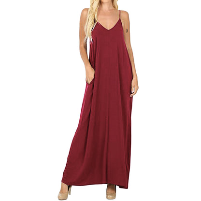 EXLURA Women's Tie Shoulder Scoop Neck Sleeveless Cami Split Maxi Dress T-Shirt Strappy Backless House Jersey Dress