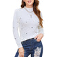EXLURA Women’s Embroidered Polka Dot Pullover Sweater Mock Neck Long Sleeve Tops Casual Trendy Dressy Tops Jumpers