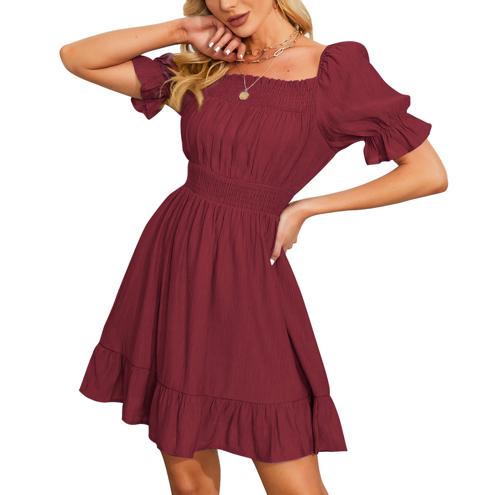 pstuiky Summer Dress, Women Dress Half-Sleeve Printed Hem Frilly Irregular  Dress V-Neck Short-Sleeved Dress Mini Skirt High Waist Retraction Waist