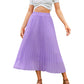 EXLURA Women's Floral Printed Chiffon Elastic High Waist Pleated Long Maxi Skirt
