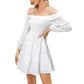 EXLURA Women’s Off shoulder Smocked Tiered Mini Dress Ruffle Long Puff Sleeve Dress Elegant Cocktail Party Dress