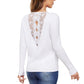 Exlura Women’s Lace Patchwork Pullover Sweater Backless V Neck Long Sleeve Knit Top Sexy Casual Trendy Jumpers