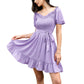 Exlura Women’s Sweetheart Neckline Ruffle Dress Smocked Belted Short Puff Sleeve Tie Waist Mini Dress Sundress