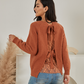 Exlura Womens Tie Back Backless Patchwork Lace Top Round Neck Long Sleeve Knit Pullover Sweater Sexy Casual Trendy Tops