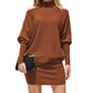 EXLURA Women's Cold Shoulder Knit Dress Mock Neck Batwing Sleeve Elegant Stretchy Mini Sweater Dress